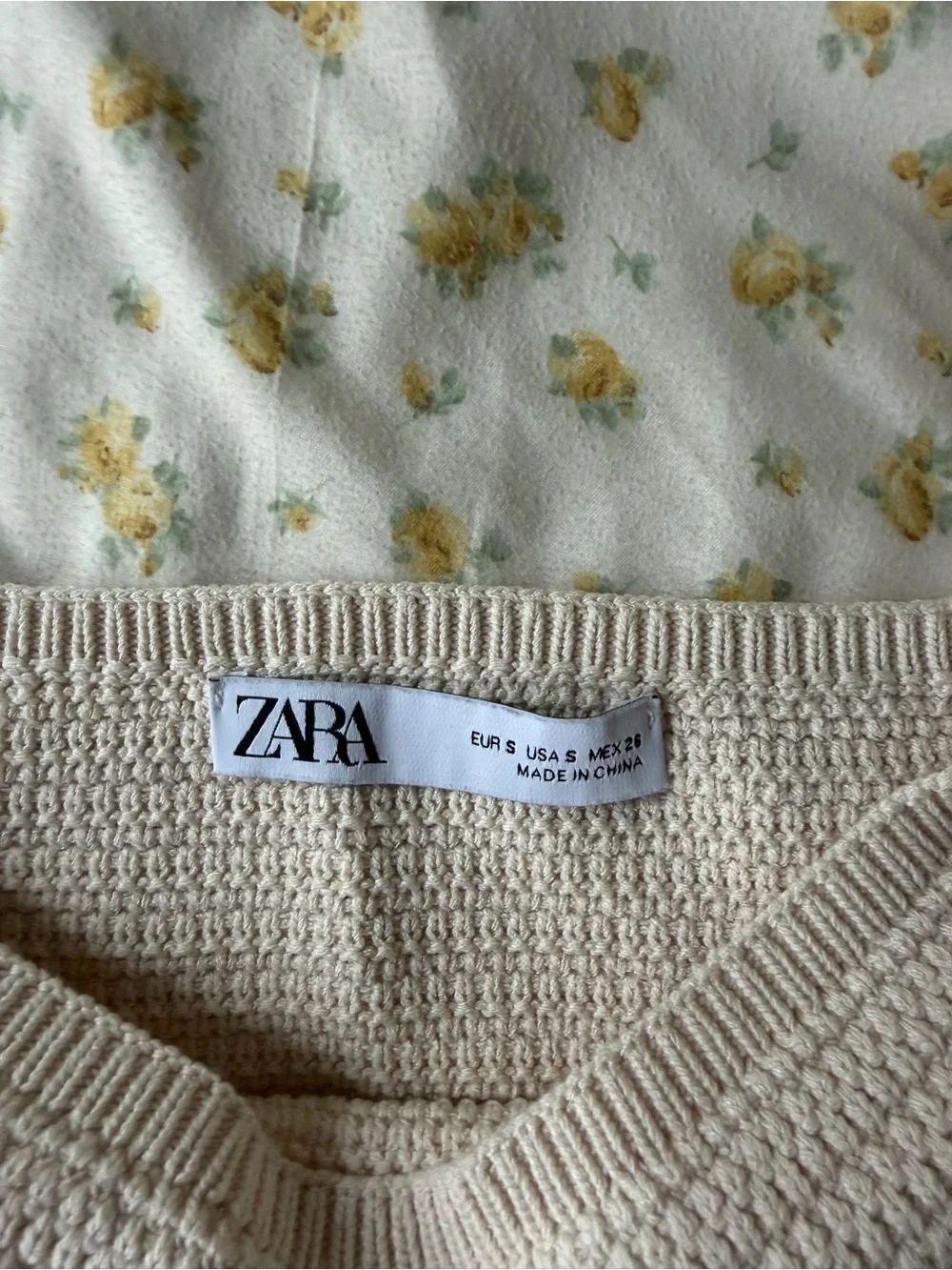 Zara Beige Crochet Knit Off-Shoulder Top